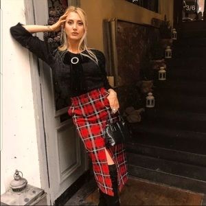 Zara red plaid pencil skirt